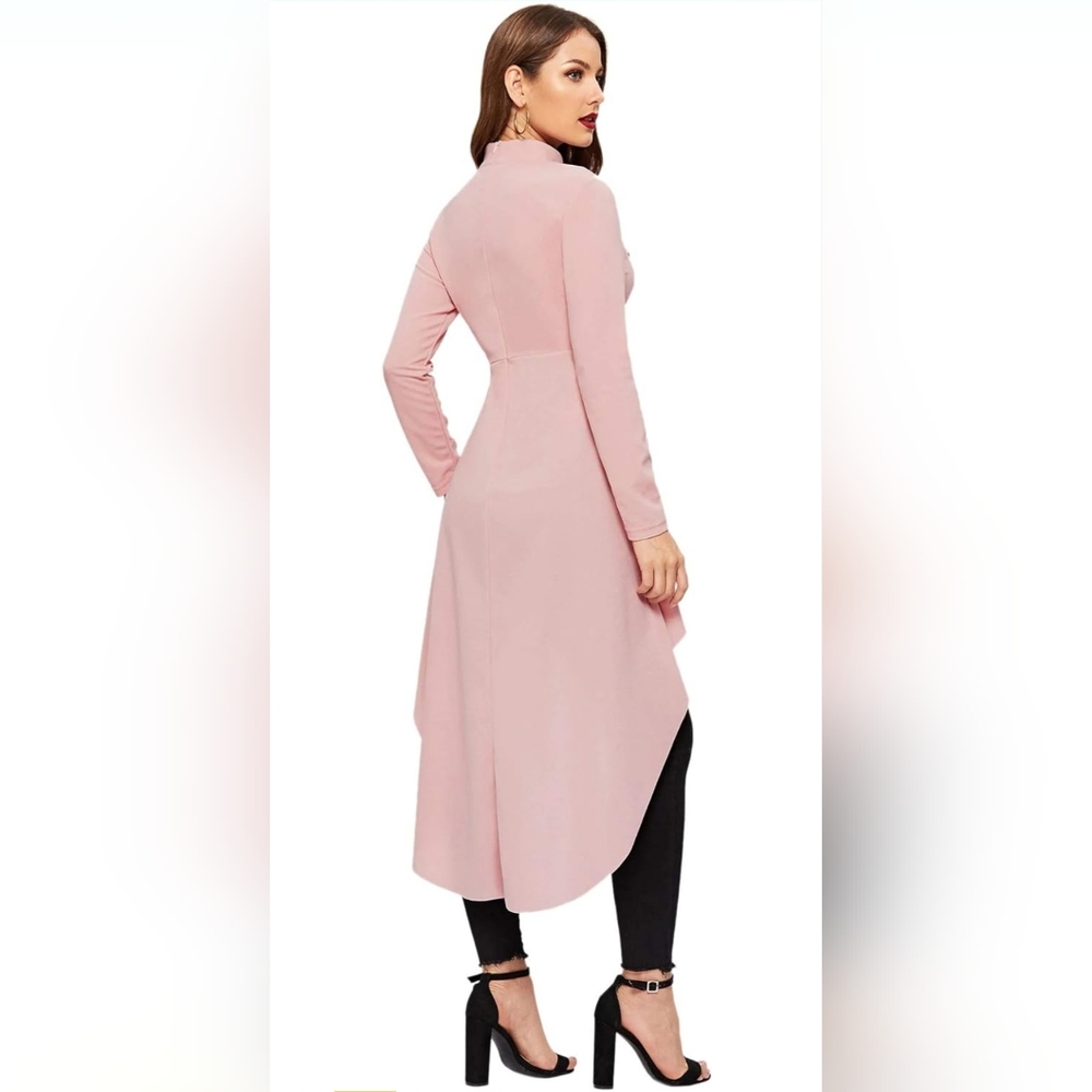 Floerns Women's Double Button Long Sleeve Round Neck Asymmetrical Blouse Tops - Picture 3 of 9